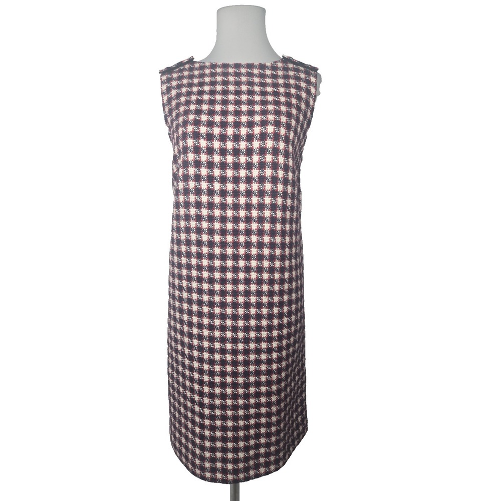 Brooks Brothers Dress Size 10 Navy Redβ White Checkered Tweed Sleeveless Lined